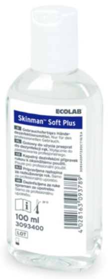 Tekutá alkoholová dezinfekce na ruce Skinman Soft Plus s extraktem heřmánku 100 ml.